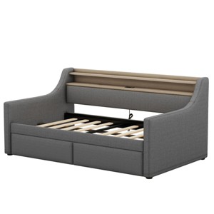 TopComfy Beds Twin Size Daybed with Storage Drawers Upholstered Design with Soft Padded Seating Furniture for Bedroom, Gray, 45.3"*36.2"*103.62" - 1 of 4