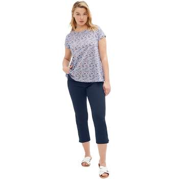 Ellos Women's Plus Size Stretch Cargo Capris Front and Side Pockets Casual  Cropped Pants - 30, Navy Blue 