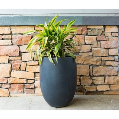21.7" Tall Round Charcoal Concrete and Fiberglass Planter