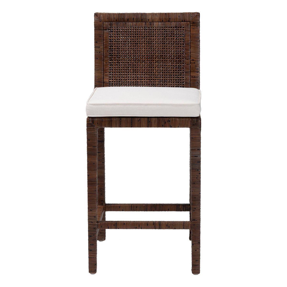bali & pari Sofia Rattan Counter Stool with Mahogany Wood Frame Counter Height Chair Brown - thumbnail 2