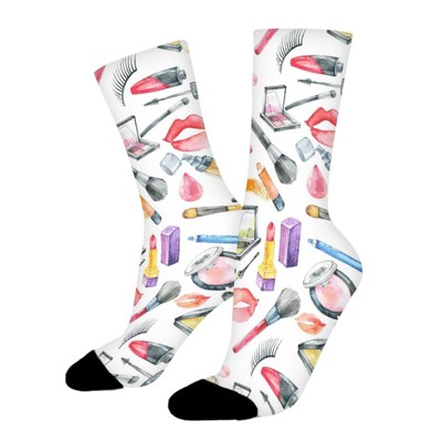 Watercolor Makeup Women Printed Crew Socks Funny Funky Socks Soft Polyester Novelty Gifts for Artists Men