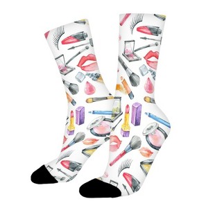 Watercolor Makeup Women Printed Crew Socks Funny Funky Socks Soft Polyester Novelty Gifts for Artists Men - 1 of 1