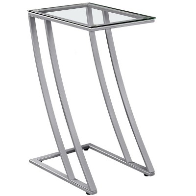 Vynxaria Contemporary Modern C-Shaped Accent Table Clear Tempered Glass Top, Grey Metal Z-Shaped Base (Silver Finish), Versatile, Easy Assembly