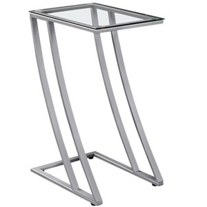 Vynxaria Contemporary Modern C-Shaped Accent Table Clear Tempered Glass Top, Grey Metal Z-Shaped Base (Silver Finish), Versatile, Easy Assembly - 1 of 4