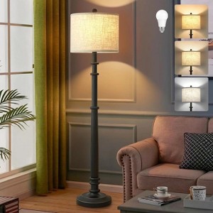 GTCLIGHTING Floor Lamps for Living Room,3-Way Dimmable Standing Lamps with White Linen Shade,60" Vintage Tall Pole Light for Reading, Bedroom - 1 of 4