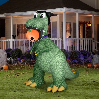 7.5 ft Green Animated T-Rex Inflatable with Jack O' Lantern