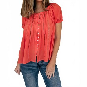 Women's Lace Inset Trim Button Top - IN-LOOM - 1 of 4