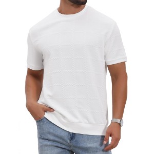 INSPIRE CHIC Men's Jacquard Texture Crew Neck Short Sleeve Casual Knitted T-Shirt - 1 of 4