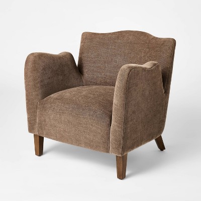 Wing Arm Accent Chair Brown - Threshold™ with Studio McGee: Velvet Upholstered, Rubberwood Frame