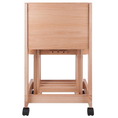 Natural Wood 5-Piece Snack Table Set with Serving Cart