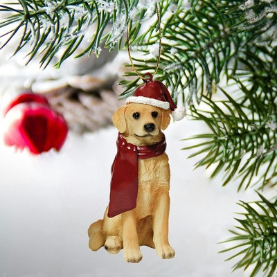 Festive Golden Retriever Resin Holiday Ornament with Santa Hat