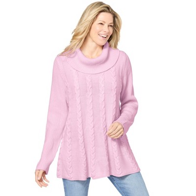 Woman Within Cowl Neck Cable Knit Swing Sweater