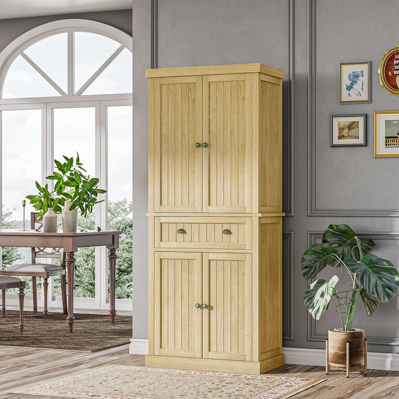 HOMCOM 72" Pinewood Large Kitchen Pantry Storage Cabinet, Freestanding Cabinets with Doors and Shelf Adjustment, Dining Room Furniture, 3 of 7