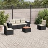 vidaXL Patio Sofa Set with Cushions Outdoor Furniture 6 Piece Poly Rattan - Black and Cream - 2 of 4