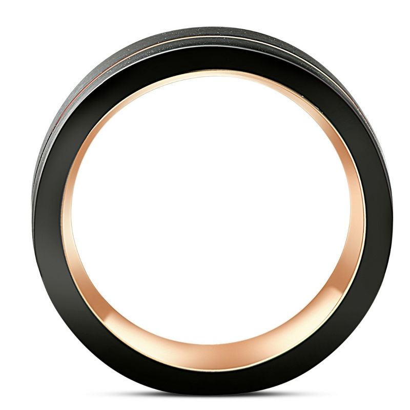 Pompeii3 Men's Brushed Black Tungsten Rose Gold Plated Two Tone 8mm Ring Wedding Band, 3 of 5