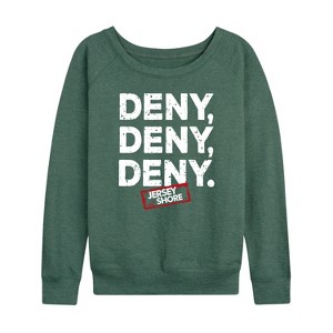 Women's - Jersey Shore - Deny Deny Deny Lightweight French Terry Wide Neck Long Sleeve Shirt - 1 of 4
