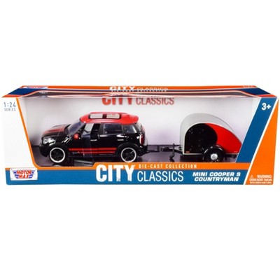 Mini Cooper S Countryman with Travel Trailer Black and Red "City Classics" Series 1/24 Diecast Model Car by Motormax