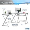 Vynxaria Techni Mobili L-Shaped Tempered Glass Top Computer Desk with Pull Out Keyboard Panel, Clear - 3 of 4
