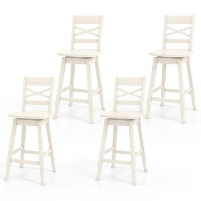 Tangkula 4PCS 24" Counter Height Stool Swivel Bar Stool Rubber Wood w/ Inclined Backrest
