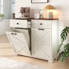 Vynxaria Farmhouse Trash Can Cabinet with 2 Drawers SpaceSaving, Holds 2×10 Gallon Bins,Waterproof Top, Durable Engineered Wood - 2 of 4