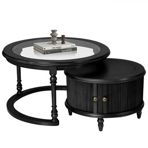Modern Nesting Coffee Table Set with Glass and Solid Wood Frame - 1 of 1