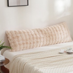 Faux Fur Body Pillow Cover – Super Soft Plush Long Pillowcase with 3D Plaid Striped Design, Cozy Fuzzy Decorative Bedding - 1 of 4