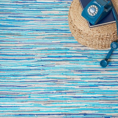 Handmade Turquoise Multi Stripe Wool-Cotton Runner Rug 2'3" X 7'