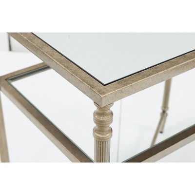 Gold Rectangular Glass and Metal End Table with Mirror Shelf