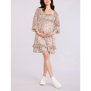 Women's Smocked Babydoll Long Sleeve Mini Dress | Motherhood Maternity - 1 of 4