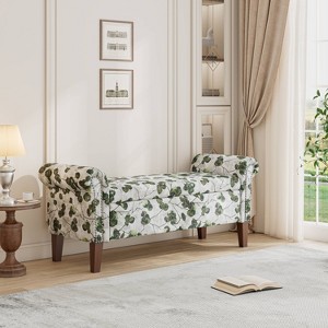 Handy Living Wallen Traditional Rolled Arm Storage Bench with Nailheads Floral Bonsai - 1 of 4