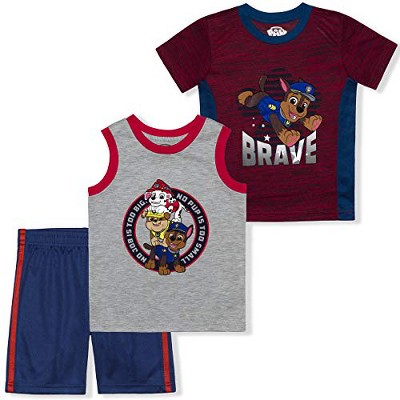 Nickelodeon Boy's 3-Pack Paw Patrol Sleeveless Shirt, Graphic Tee and Casual Short Set for Toddler