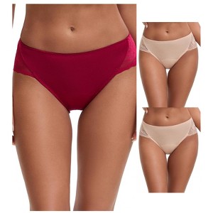 INSPIRE CHIC Women's Mid-Waisted Lace Briefs HI-Cut Period Leak Proof Ladies Underpants 3 Packs - 1 of 4