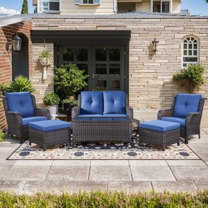 Gymojoy 6 Piece Outdoor Wicker Loveseat Sofa with Patio Chairs with Coffee Table and Ottoman Sets - 1 of 4