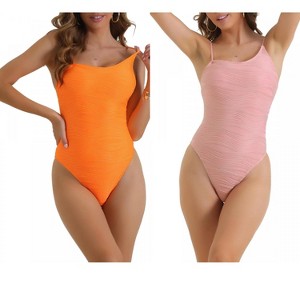 INSPIRE CHIC Women's Strappy Ribbed Monokini Adjustable Spaghetti Straps Triangle Bottoms Bikini Swimwear 2 Sets - 1 of 4