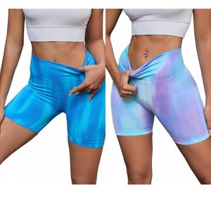 INSPIRE CHIC 2 Pcs Women's High Waist Tie Dye Tummy Control Workout Running Biker Thigh Slimmers - 1 of 4