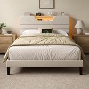 Full Bed Frame with LED Lights, Headboard with Charging Station Upholstered Platform Bedframe Metal Support No Box Spring Needed 2-Tier Storage - 2 of 4
