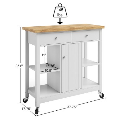 White Wood Butcher Block Kitchen Cart with Storage