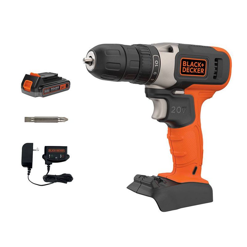 Black & Decker BCD702C1 20V MAX Brushed Lithium-Ion 3/8 in. Cordless Drill Driver Kit (1.5 Ah), 1 of 15