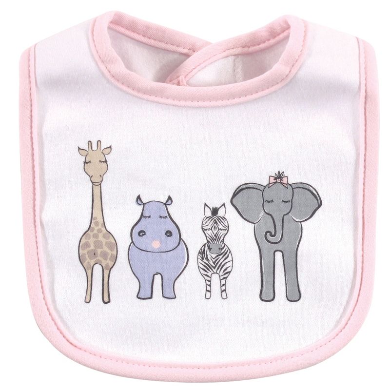 Hudson Baby Infant Girl Cotton Bib and Headband Set 5pk, Pink Safari, One Size, 5 of 8