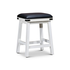 24" Counter Stool, Antique White Finish, Black Leather Seat - 1 of 4