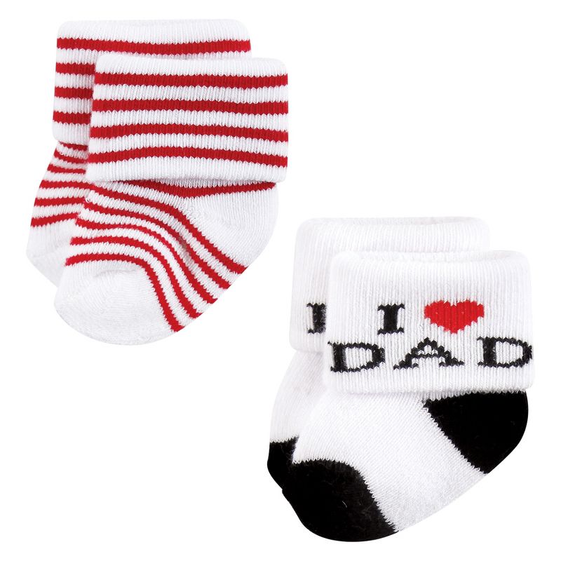 Hudson Baby Infant Girl Cotton Rich Newborn and Terry Socks, Mom and Dad Girl Red Black, 6 of 10