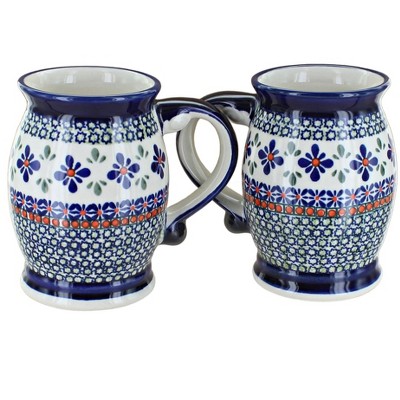 Blue Rose Polish Pottery 1106 Zaklady Beer Mug Set