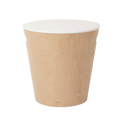 White and Light Wood Round Storage Ottoman Stool