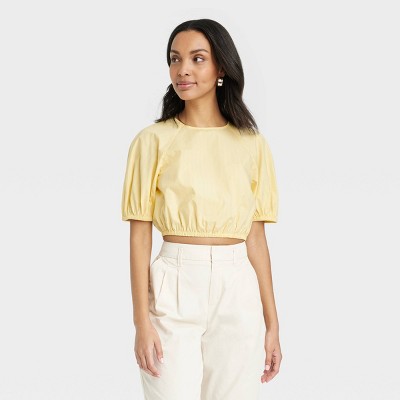 Women's Slim Fit Puff Short Sleeve Top - A New Day™ Yellow Xs : Target