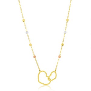 Classic Gold 14K Yellow Gold, Double Heart & Tri-Color D-C Bead Necklace - Gold - 16+2 Inch - 1 of 2