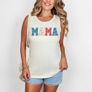 Simply Sage Market Patriotic Mama Floral Garment Dyed Tank - 1 of 3