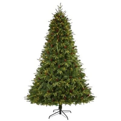 Nearly Natural 8’ Wellington Spruce “Natural Look” Prelit LED Artificial Christmas Tree with Pine Cones