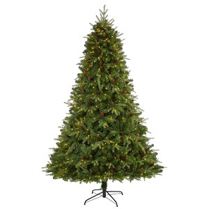 Nearly Natural 8’ Wellington Spruce “Natural Look” Prelit LED Artificial Christmas Tree with Pine Cones - 1 of 1