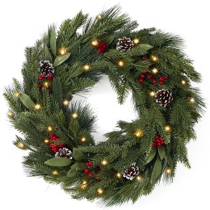 24 Inch Pre-Lit Artificial Christmas Wreaths for Front Door - 1 of 4