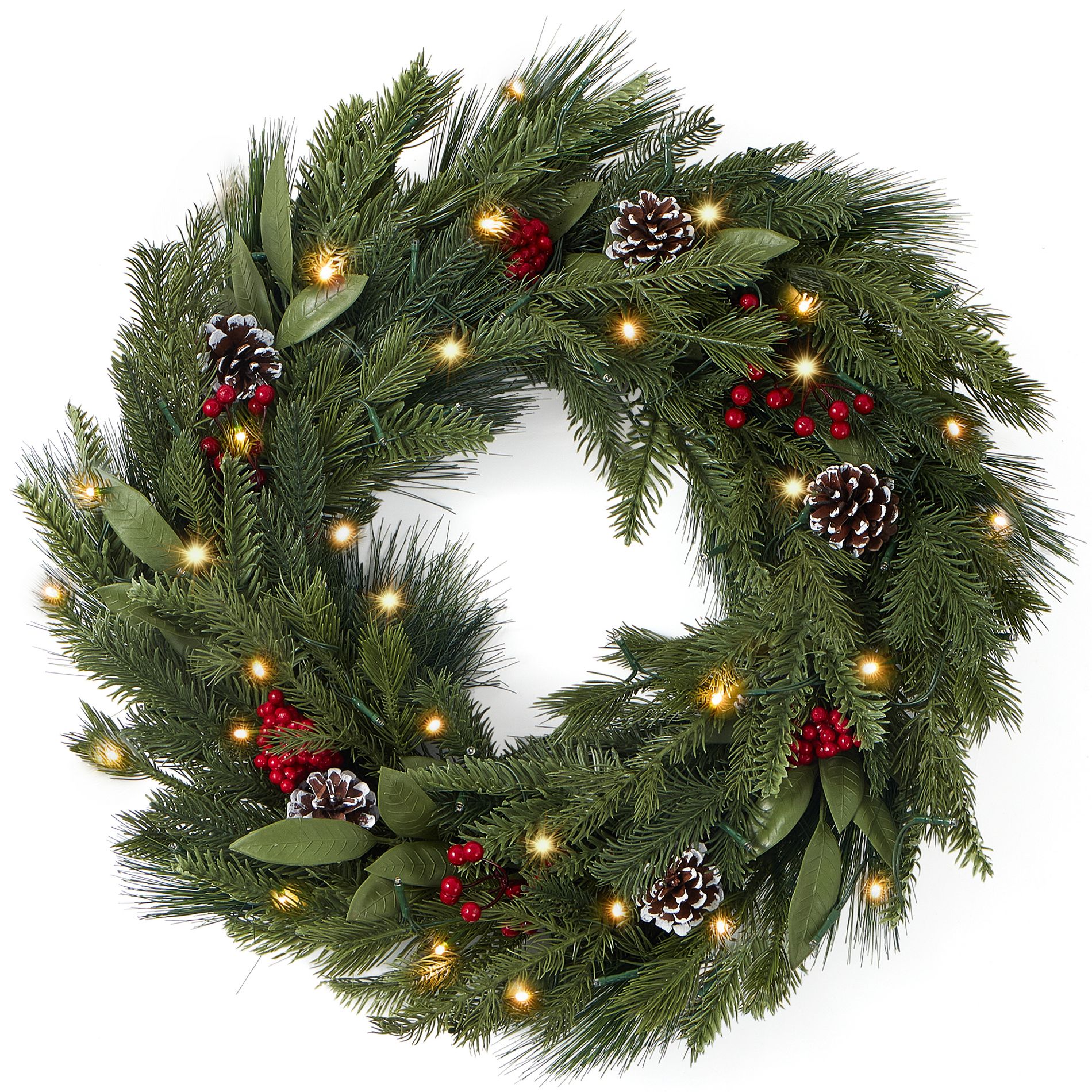 24 Inch Pre-Lit Artificial Christmas Wreaths for Front Door